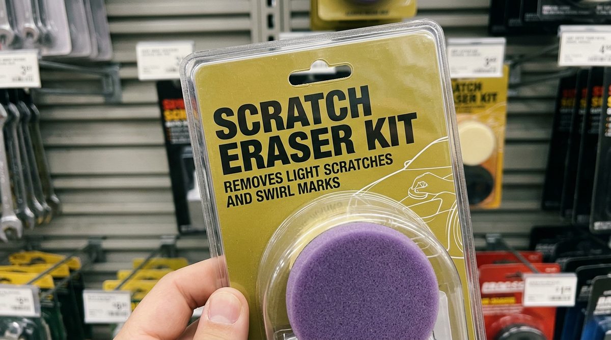 A scratch eraser kit pulled off the shelf in an auto parts store.